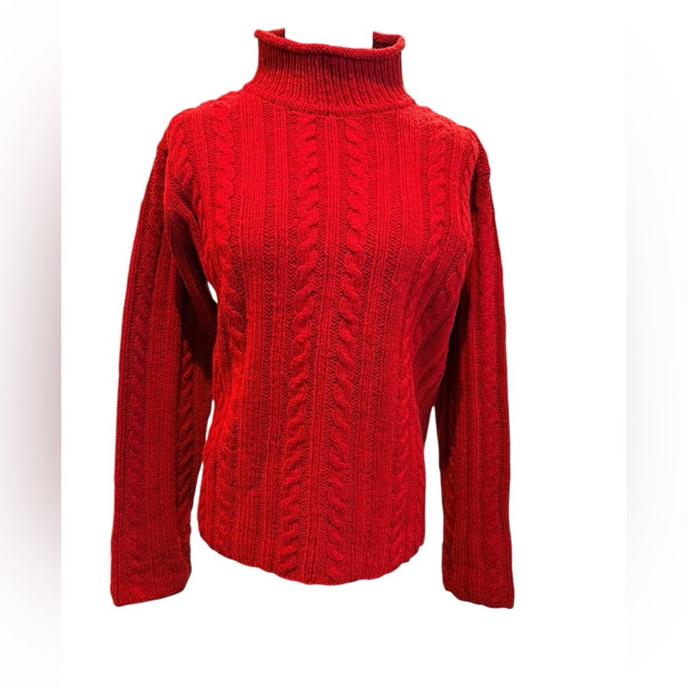 J. Crew Women's Hand Knit Cable Mock Turtleneck Fall Sweater Wool Mediu